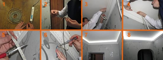 Фото инструкции по установки карниза с подсветкой