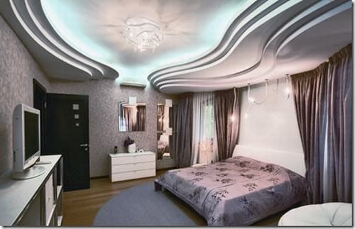 Потолок из нескольких криволинейных поверхностей с подсветкой